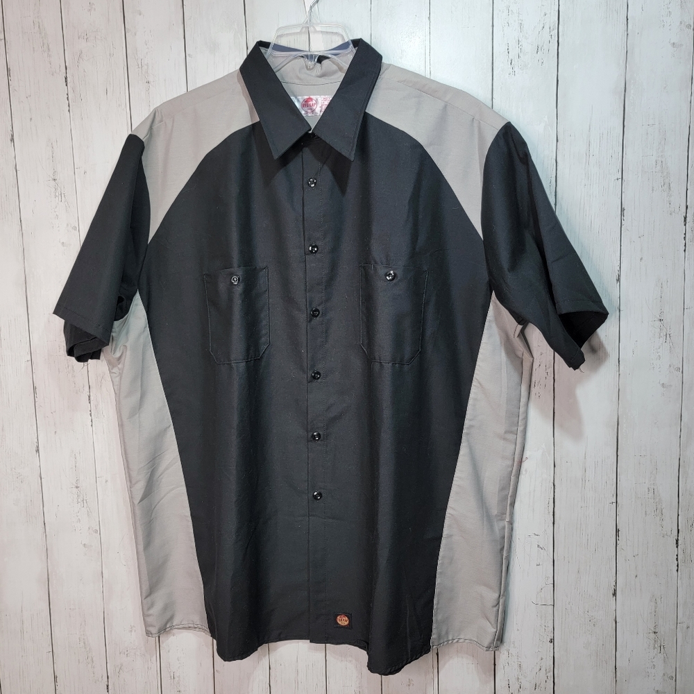 NWOT RED KAP Men’s Black Gray Button Up Work Shirt Cotton Poly Blend Size 3XL.